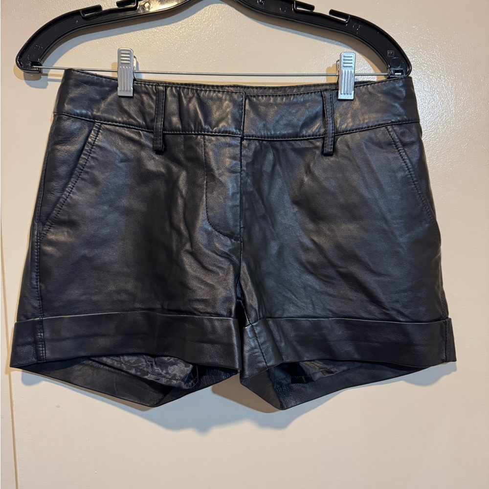 Rezrekshn by Esther Chen 100% Leather Cuffed Shorts - Black - Size 2